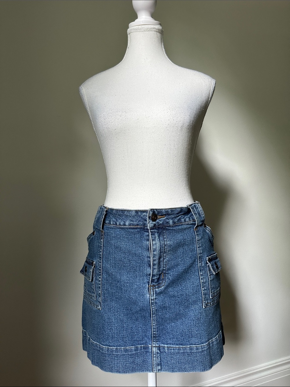 STUDIO BLUES Y2K Blue Denim Summer Festival Utility Mini Skirt Sz 13
